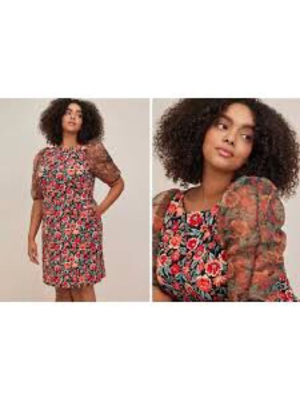Torrid Floral Puff Sleeve Shift Mini Dress - Black and Red Sz 28